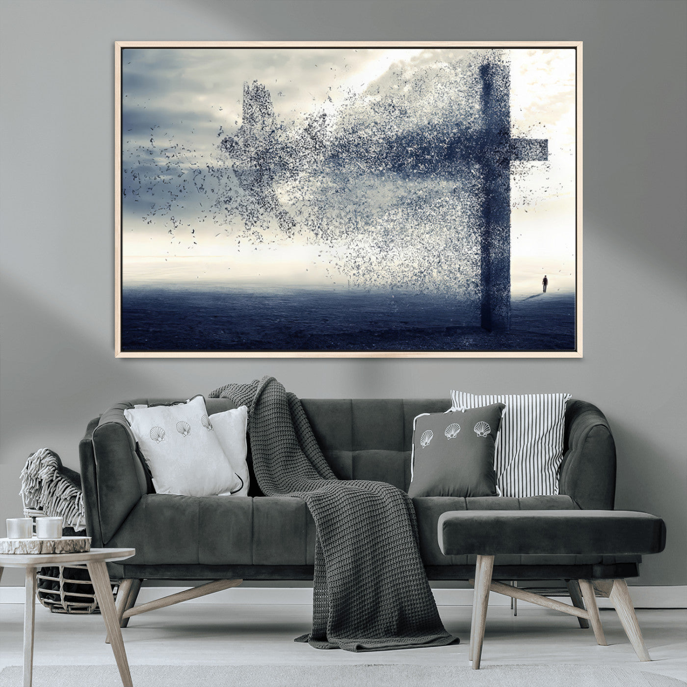55718-MGV-CV-36X24-Surreal Cross Wall Art – Spiritual Faith Canvas Print, Abstract Christian Artwork with Modern Religious Symbol for Living Room,