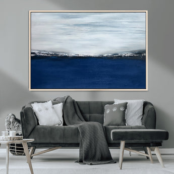 62197-MGV-CV-36X24-Abstract Ocean Wall Art – Minimalist Blue and White Canvas Print, Modern Coastal Seascape Painting for Bedroom, Living Room or
