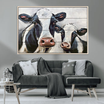 28934-MGV-CV-36X24-Farmhouse Cow Wall Art – Rustic Black and White Dairy Cattle Canvas Print, Country Barn Animal Painting for Kitchen, Living Room