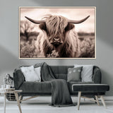 55903-MGV-CV-36X24-Highland Cow Wall Art – Rustic Sepia Scottish Highland Bull Canvas Print, Farmhouse Country Animal Decor for Living Room, Bedroom