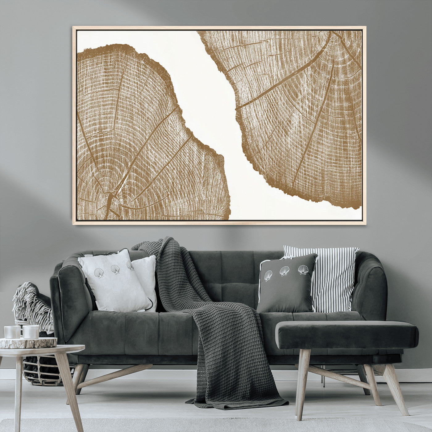99692-MGV-CV-36X24-Tree Ring Linocut Wall Art Canvas Print, Framed Wood Cut Art Picture Print, Tree Rings Perfect Minimalist Rustic Decor Artwork