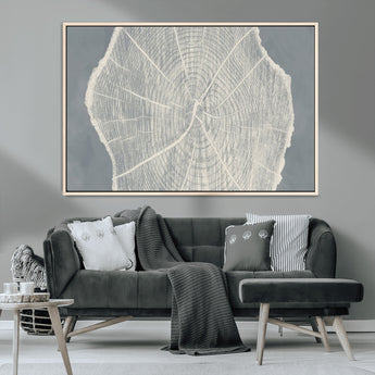 25547-MGV-CV-36X24-Tree Ring Wall Art Canvas Print, Framed Linocut Tree Ring Art Picture Print, Wood Texture Perfect Minimalist Farmhouse Decor