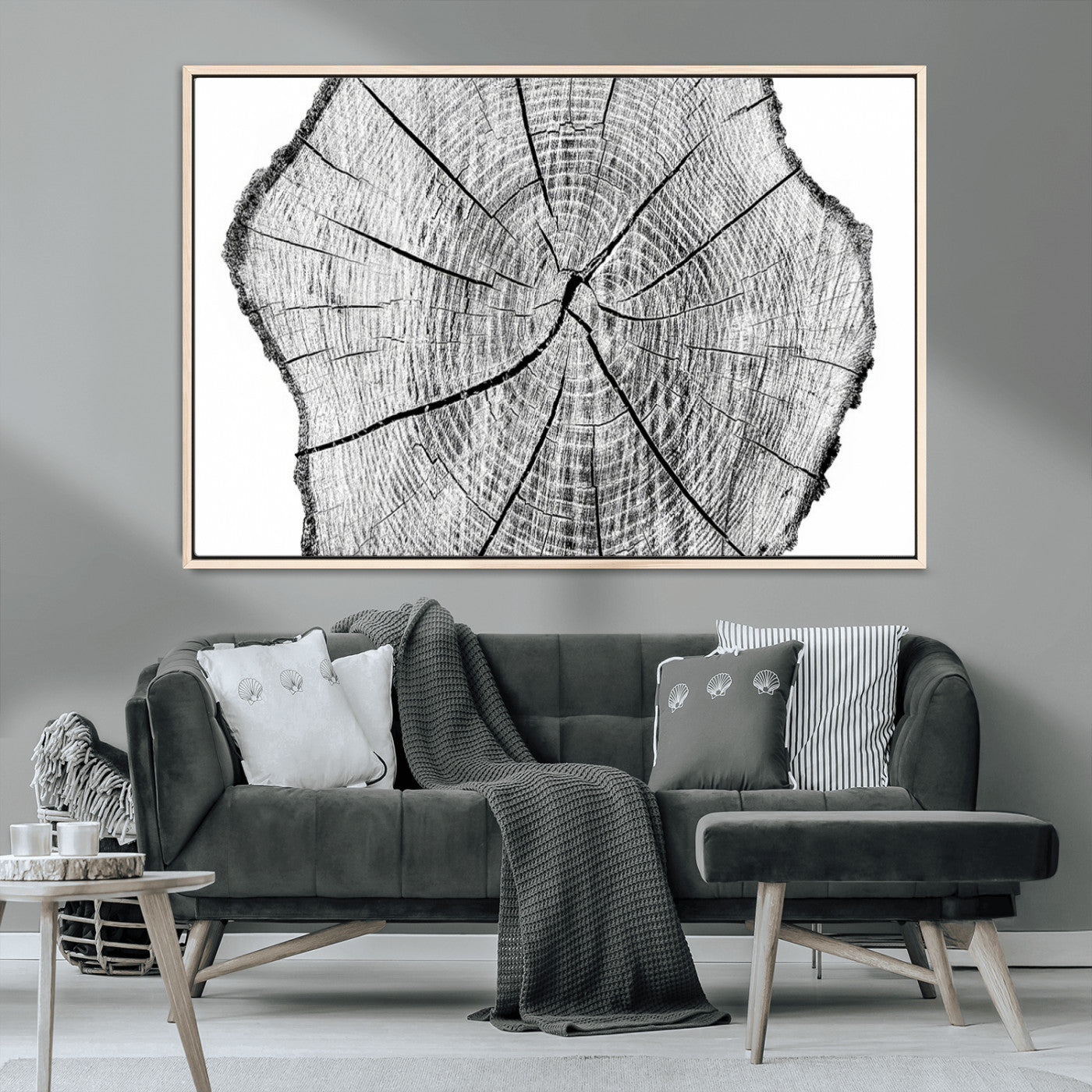98709-MGV-CV-36X24-Tree Ring Wall Art – Black and White Canvas Print Rustic Wood Cross Section, Minimal Nature Inspired Decor for Living Room,