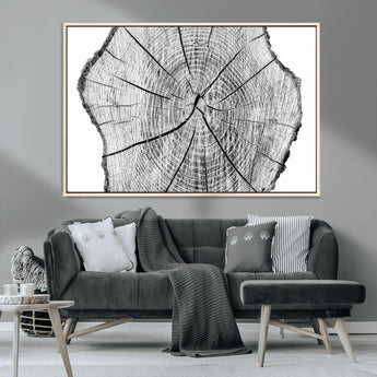 98709-MGV-CV-36X24-Tree Ring Wall Art – Black and White Canvas Print Rustic Wood Cross Section, Minimal Nature Inspired Decor for Living Room,