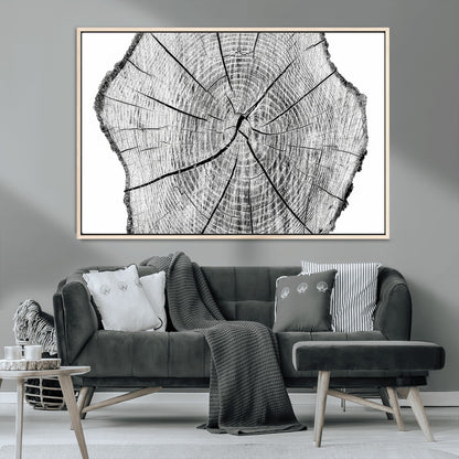 98709-MGV-CV-36X24-Tree Ring Wall Art – Black and White Canvas Print Rustic Wood Cross Section, Minimal Nature Inspired Decor for Living Room,