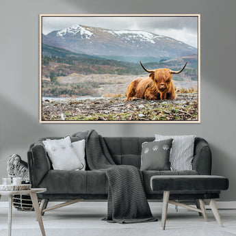 80252-MGV-CV-36X24-Scottish Cow Wall Art Canvas Print, Framed Highland Cow Art Picture Print, Highland Cattle Perfect Rustic Farmhouse Decor Artwork