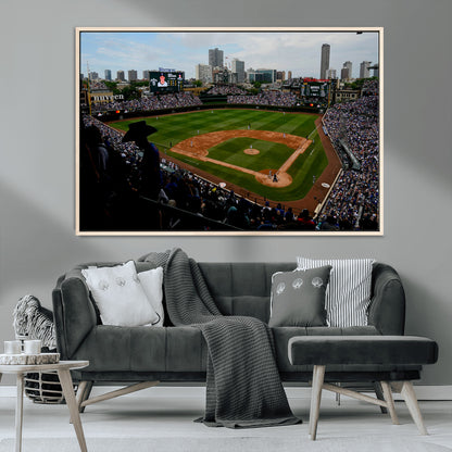 34859-MGV-CV-36X24-Wrigley Field Wall Art Canvas Print, Framed Chicago Cubs Stadium Art Picture Print, Wrigley Stadium Field Perfect Sport Room Decor