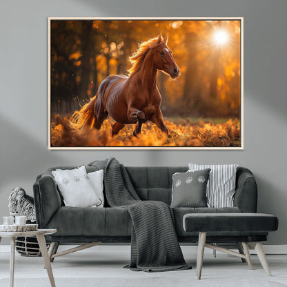 92144-MGV-CV-36X24-Sunset Horse Wall Art Canvas Print, Framed Horse Barn Art Picture Print, Majestic Horse Perfect Rustic Farmhouse Decor Artwork