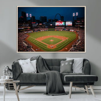 38612-MGV-CV-36X24-Busch Stadium Wall Art Canvas Print, Framed Missouri Stadium Art Picture Print, Busch Stadium Field Perfect Sports Room Decor
