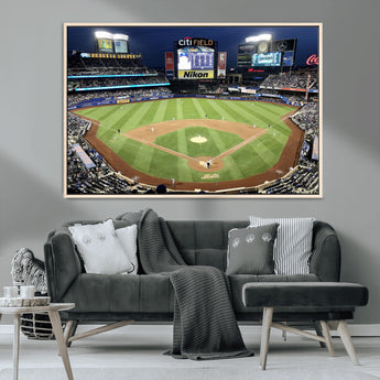 87666-MGV-CV-36X24-City Field Stadium Wall Art Canvas Print, Framed New York Stadium Art Picture Print, Citi Field Stadium Perfect Sport Room Decor