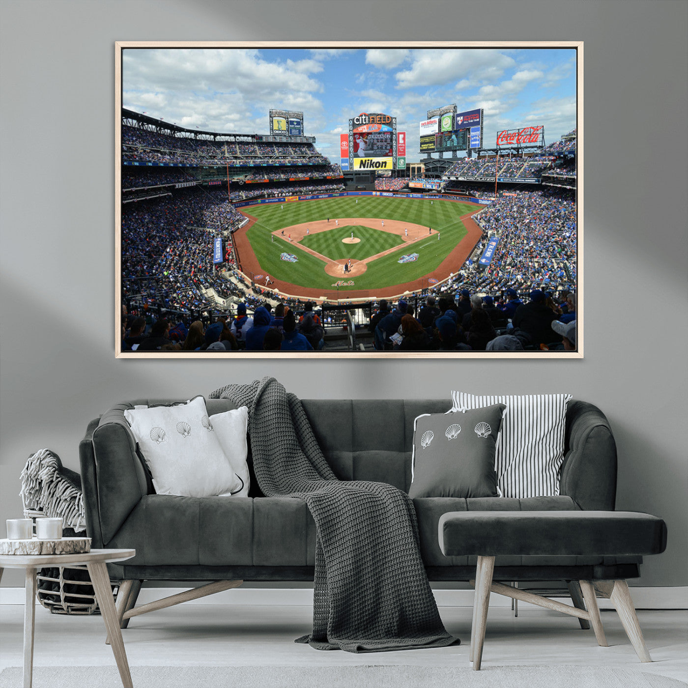 22910-MGV-CV-36X24-City Field Stadium Wall Art Canvas Print, Framed New York Stadium Art Picture Print, City Field Perfect Sport Room Decor Artwork