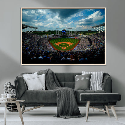 37127-MGV-CV-36X24-Kauffman Stadium Wall Art Canvas Print, Framed Kansas City Royals Field Art Picture Print, Baseball Stadium Perfect Sport Room