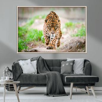 75066-MGV-CV-36X24-Leopard Wall Art Canvas Print, Framed Wild Animal Art Picture Print, Blue Eye Leopard Perfect Wild Minimal Decor Artwork