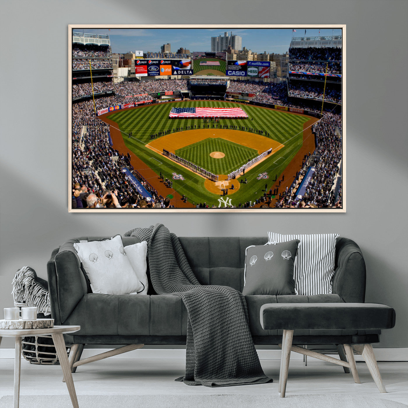 20879-MGV-CV-36X24-Yankee Stadium Wall Art Canvas Print, Framed New York Stadium Art Picture Print, Yankee Field Perfect Sport Room Decor Artwork