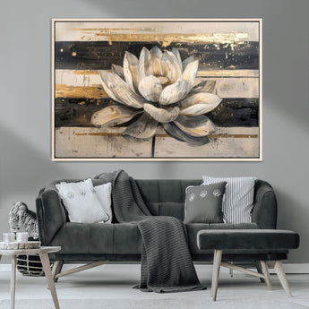 18807-MGV-CV-36X24-Lotus Flower Wall Art Canvas Print, Framed Abstract Lotus Art Picture Print, White Lotus Flower Perfect Abstract Floral Decor