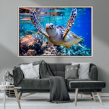 12683-MGV-CV-36X24-Sea Turtle Wall Art – Graceful Ocean Canvas Print with Coral Reef and Tropical Fish, Coastal Marine Life Decor for Beach House,