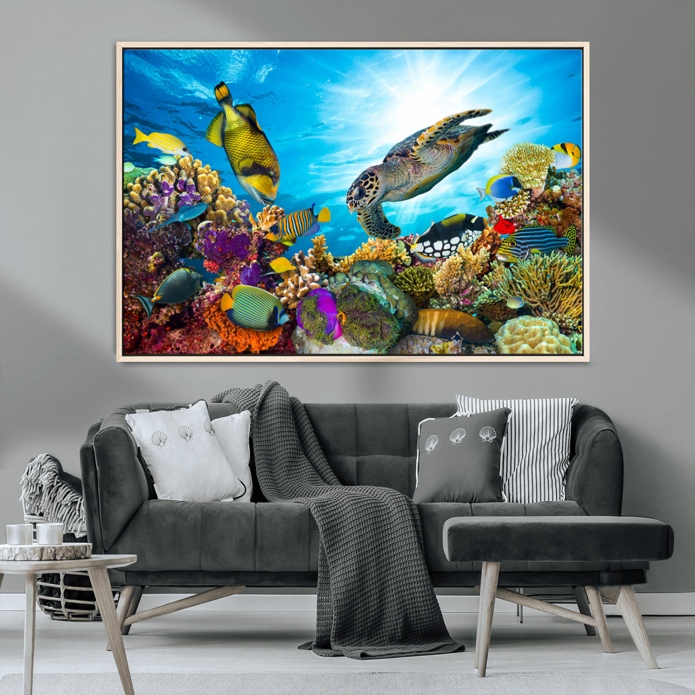 44772-MGV-CV-36X24-Underwater Sea Turtle Wall Art – Vibrant Coral Reef and Tropical Fish Canvas Print, Ocean Marine Life Decor for Living Room,