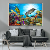 44772-MGV-CV-36X24-Underwater Sea Turtle Wall Art – Vibrant Coral Reef and Tropical Fish Canvas Print, Ocean Marine Life Decor for Living Room,