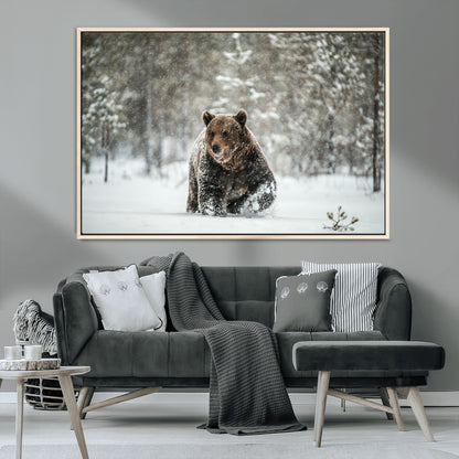 43350-MGV-CV-36X24-Wild Bear in Snow Wall Art – Majestic Wildlife Photography Print, Winter Forest Nature Decor for Cabin, Lodge, Rustic Home,