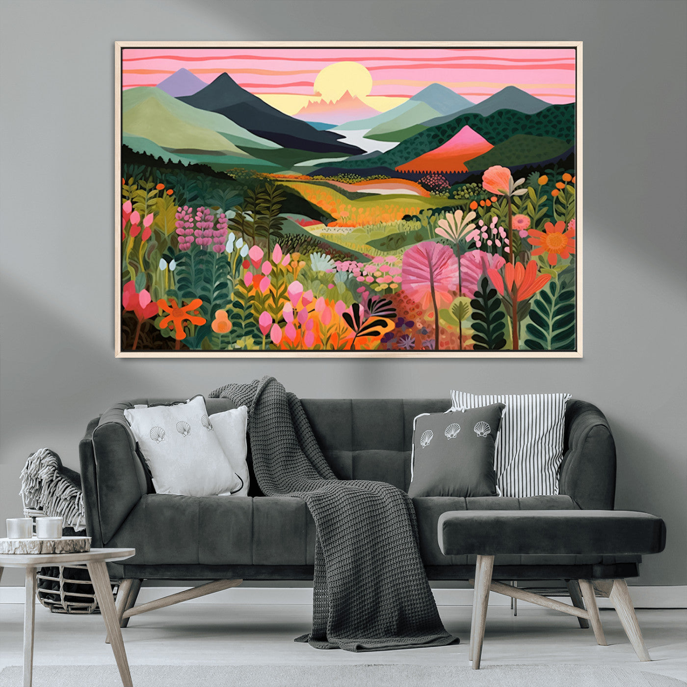 99638-MGV-CV-36X24-Sunset Meadow Wall Art – Panoramic Mountain Landscape with Wildflowers Canvas Print, Vibrant Nature Decor for Living Room, Bedroom
