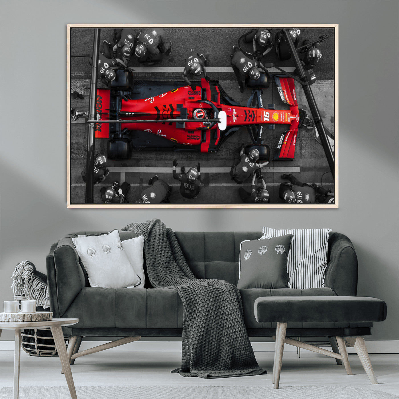 99356-MGV-CV-36X24-Ferrari Pit Stop Wall Art – Formula 1 Racing Car Canvas Print, Red Speed Machine Motorsport Decor for Office, Garage, Man Cave or
