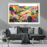 75201-MGV-CV-36X24-Yayoi Kusama Floral Wall Art – Vibrant Abstract Landscape Canvas Print, Modern Pop Art Poster for Living Room, Bedroom, or Gallery