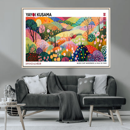 75201-MGV-CV-36X24-Yayoi Kusama Floral Wall Art – Vibrant Abstract Landscape Canvas Print, Modern Pop Art Poster for Living Room, Bedroom, or Gallery