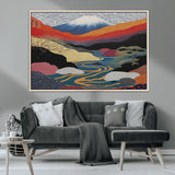 32131-MGV-CV-36X24-Japanese Mount Fuji Wall Art – Abstract Landscape Canvas Print with Swirling Sky & River, Modern Minimalist Asian Inspired Poster