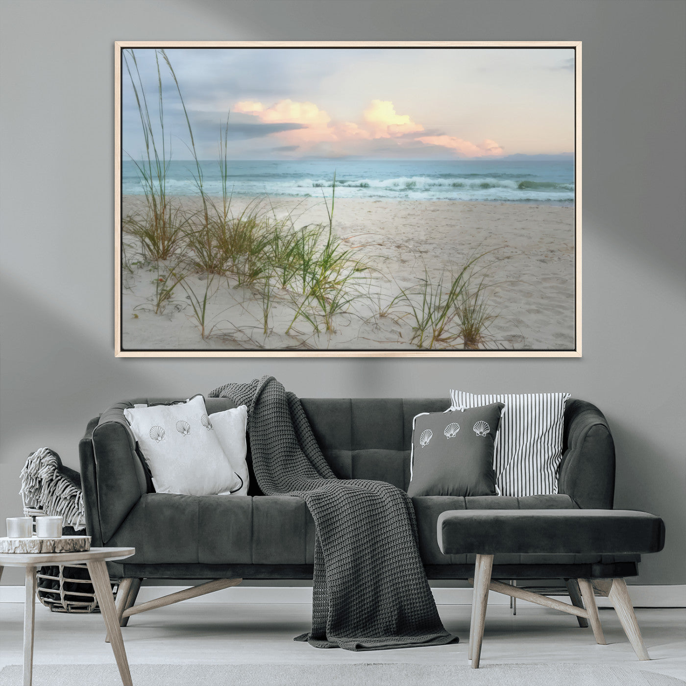 Test1001-MGV-CV-36X24-Coastal Beach Wall Art – Panoramic Ocean Waves and Sandy Dunes Canvas Print, Serene Seascape with Sea Oats for Relaxing Home or