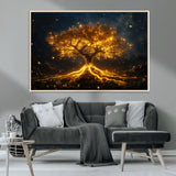 60194-MGV-CV-36X24-Glowing Tree Wall Art – Golden Roots Fantasy Canvas Print, Mystical Illuminated Tree Painting Poster for Living Room, Bedroom,