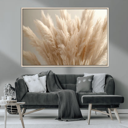 50300-MGV-CV-36X24-Pampas Grass Wall Art Canvas Print, Framed Minimalist Pampas Grass Art Picture Print, Beige Pampas Grass Perfect Minimalist Boho