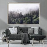 42578900-MGV-CV-36X24-Misty Pine Forest Wall Art – Tranquil Foggy Mountain Canvas Print, Nature Landscape Décor for Bedroom, Living Room, Cabin or