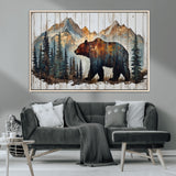 55777-MGV-CV-36X24-Rustic Bear Wall Art Canvas Print, Framed Mountain and Forest Art Picture Print, Wooden Bear Perfect Rustic Lodge Decor Artwork