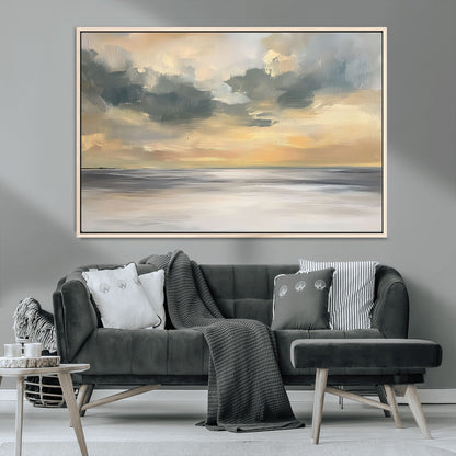 45544-MGV-CV-36X24-Ocean Sunset Wall Art – Serene Seascape Canvas Print with Golden Sky and Calm Water, Coastal Beach Artwork for Living Room,
