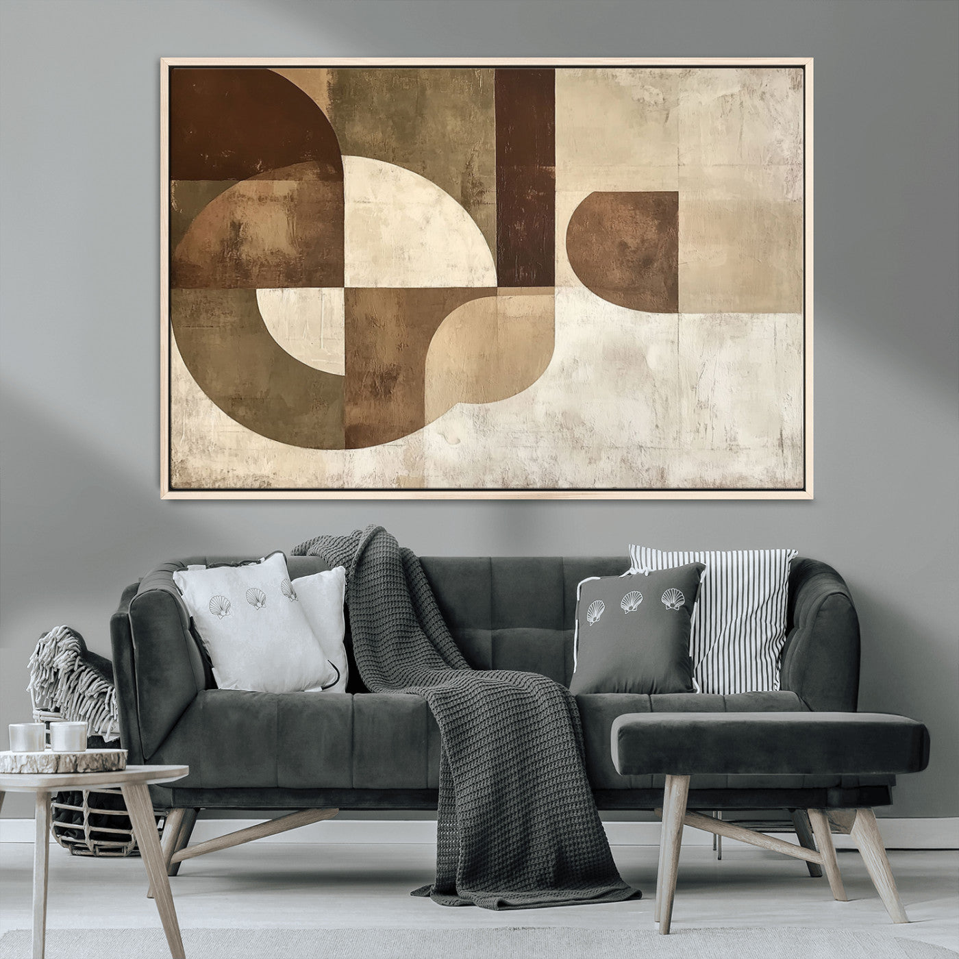 59767-MGV-CV-36X24-Abstract Geometric Shapes Wall Art – Modern Minimalist Canvas Print, Neutral Brown Beige Tan Artwork for Living Room, Bedroom,