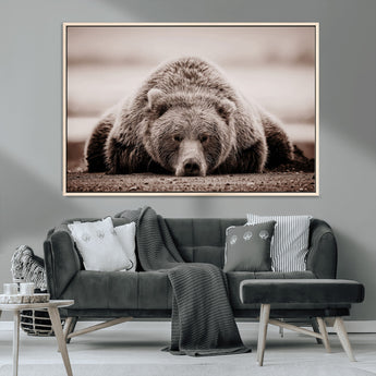 20611-MGV-CV-36X24-Grizzly Bear Wall Art – Majestic Wildlife Sepia Canvas Print, Rustic Nature Animal Artwork for Cabin, Lodge, Living Room, Bedroom,