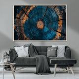 65231-MGV-CV-36X24-Blue and Gold Tree Ring Wall Art – Rustic Abstract Wood Slice Canvas Print, Modern Nature Inspired Artwork for Living Room,