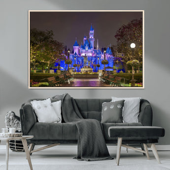 63560-MGV-CV-36X24-Fairy Tale Castle Wall Art – Magical Night Scene Canvas Print with Lights and Gardens, Fantasy Architecture Artwork for Living
