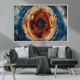90395-MGV-CV-36X24-Tree Ring Wall Art – Abstract Wood Grain Canvas Print with Fiery Red and Blue Tones, Bold Rustic Nature Inspired Artwork Decor for