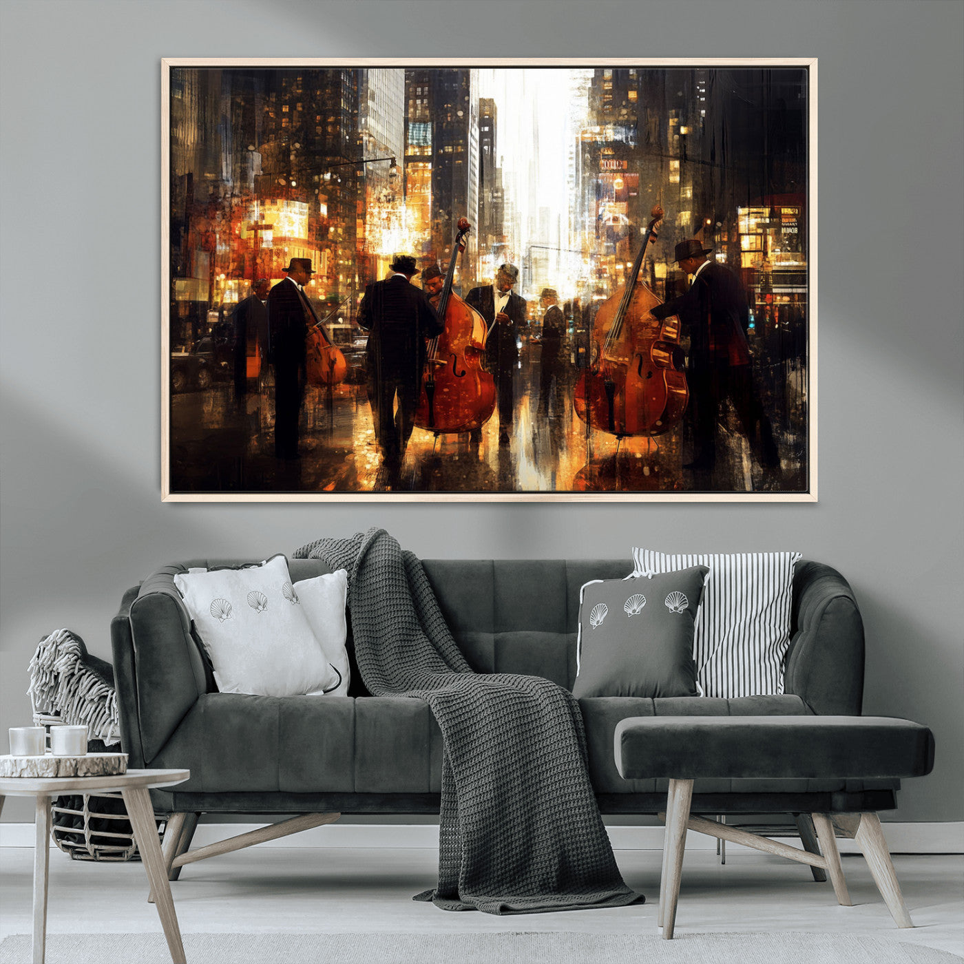 58782-MGV-CV-36X24-Jazz Musicians Cityscape Wall Art – Vibrant Urban Night Canvas Print, Elegant Music Themed Decor for Living Room, Office, or Music