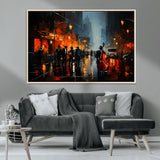 46538-MGV-CV-36X24-Urban Jazz Night Wall Art – Dramatic Music Canvas Print with Double Bass and Street Musicians, Modern City Scene Artwork for
