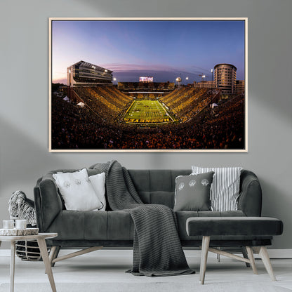 82557-MGV-CV-36X24-College Football Stadium Wall Art – Panoramic Sunset Canvas Print with Marching Band and Game Day Crowd, Sports Artwork for Man