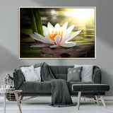 60352-MGV-FC-36X24_Natural-White Water Lily Wall Art – Lotus Flower Canvas Print with Sunlight Reflection, Peaceful Botanical Artwork for Living Room,
