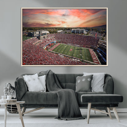 51135-MGV-CV-36X24-Indiana Hoosiers Stadium Wall Art – Panoramic Football Canvas Print with Game Day Crowd and Sunset Sky, Sports Artwork for Man