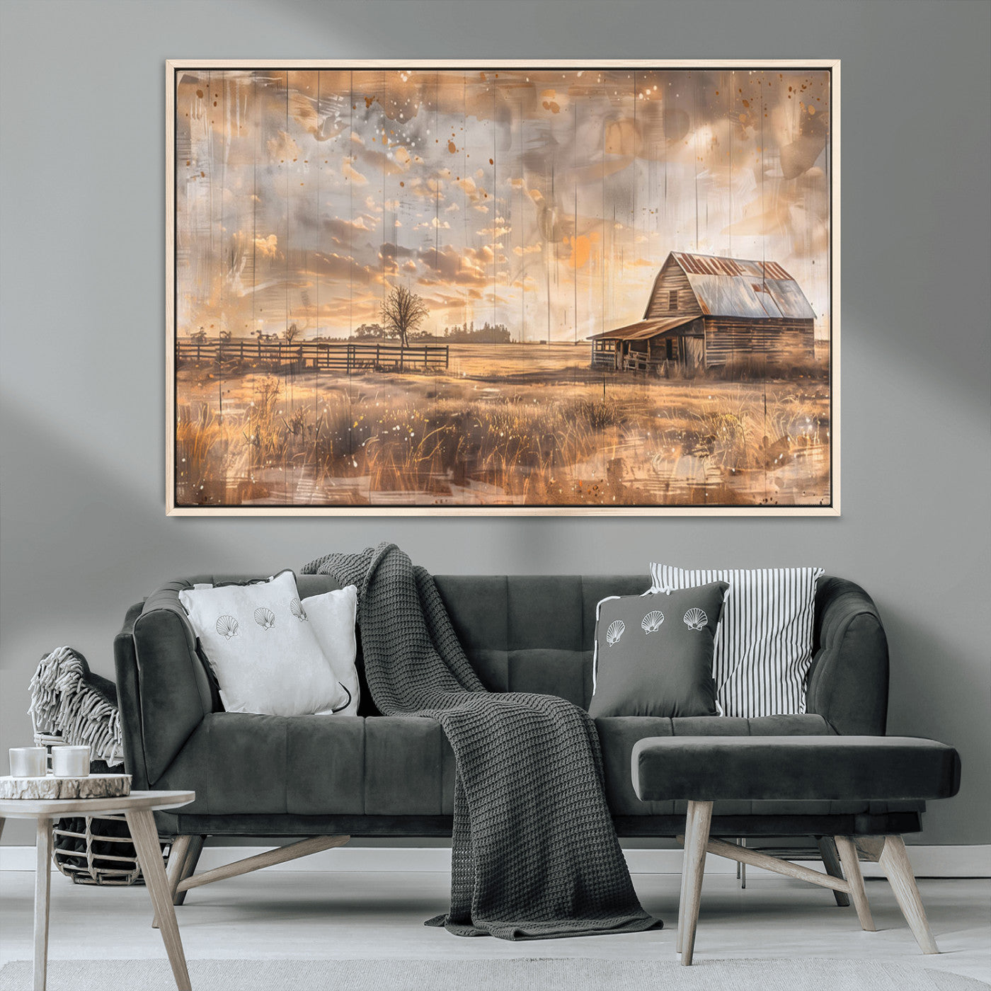 FARM2-MGV-CV-36X24-Rustic Farmhouse Wall Art Canvas Print, Framed Old Barn Art Picture Print, Southwestern Farmhouse Perfect Rustic Decor Artwork