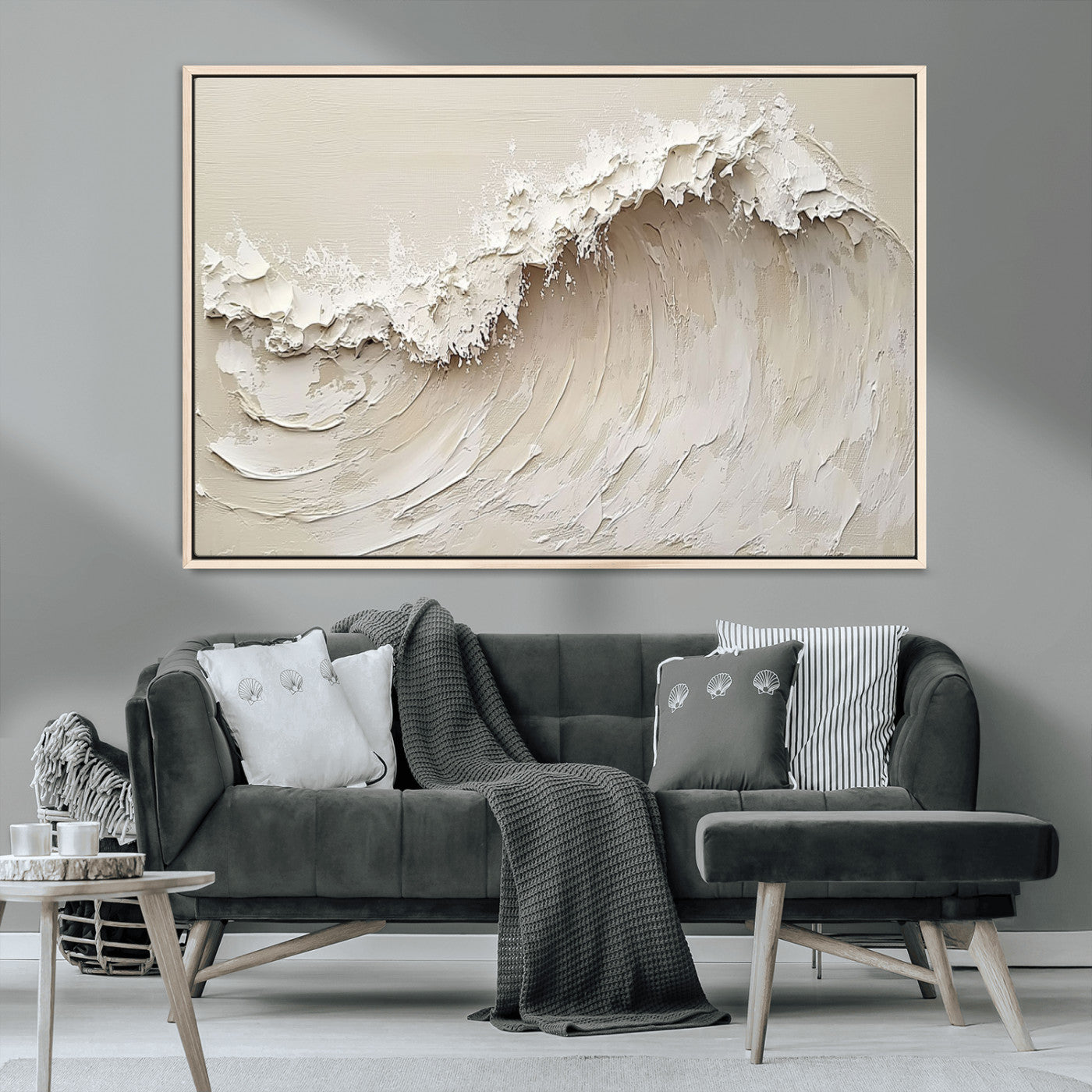 45175-MGV-CV-36X24-Textured Wave Wall Art Canvas Print, Framed Minimal Seascape Art Picture Print, Elegant Wave Perfect Modern Coastal Decor Artwork