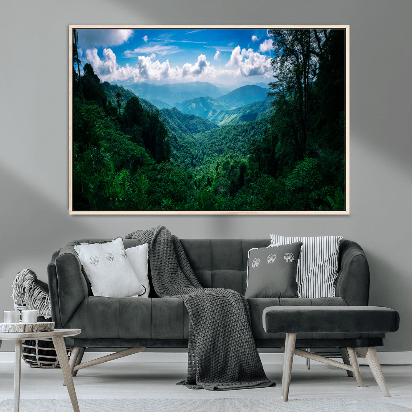 74439378-MGV-CV-36X24-Tropical Jungle Wall Art Canvas Print, Framed Lush Valley Art Picture Print, Forest Mountains Perfect Tropical Wilderness Decor