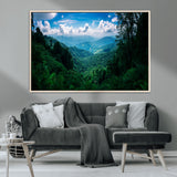 74439378-MGV-CV-36X24-Tropical Jungle Wall Art Canvas Print, Framed Lush Valley Art Picture Print, Forest Mountains Perfect Tropical Wilderness Decor