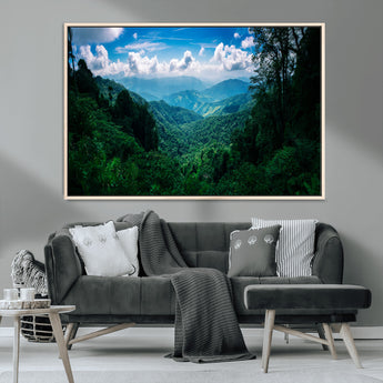 74439378-MGV-CV-36X24-Tropical Jungle Wall Art Canvas Print, Framed Lush Valley Art Picture Print, Forest Mountains Perfect Tropical Wilderness Decor