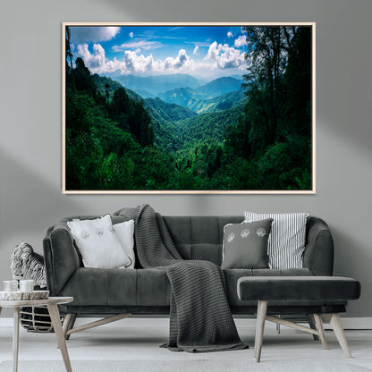 74439378-MGV-CV-36X24-Tropical Jungle Wall Art Canvas Print, Framed Lush Valley Art Picture Print, Forest Mountains Perfect Tropical Wilderness Decor
